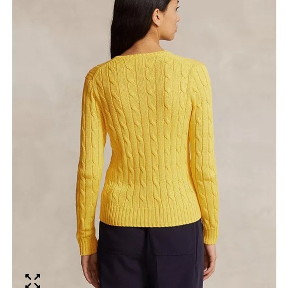 Polo Ralph Lauren Cable-Knit Cotton VNeck Sweater Yellow Pony Purple Sz L - Picture 2 of 11